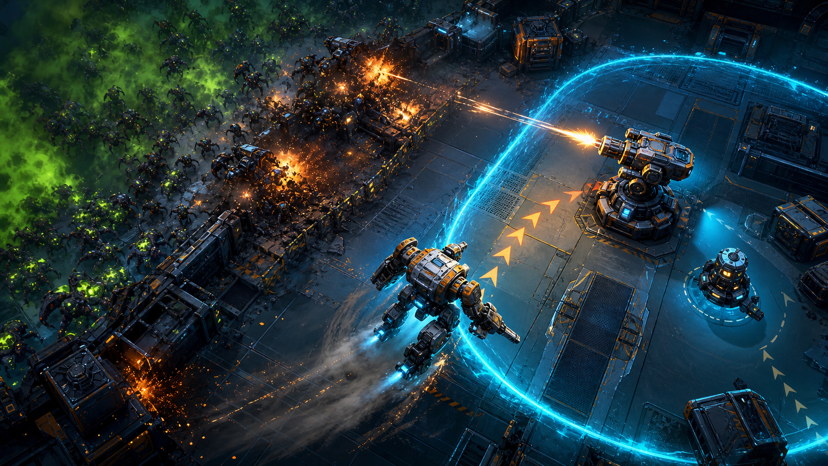 A grounded mech uses a shifting perimeter as its buildcraft becomes a tactical plan